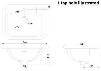 BURLINGTON 2TH 540MM INSET BASIN B132TH